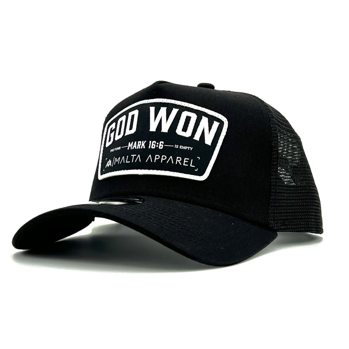 ‘God Won’ Trucker Hat Blackout Malta Apparel