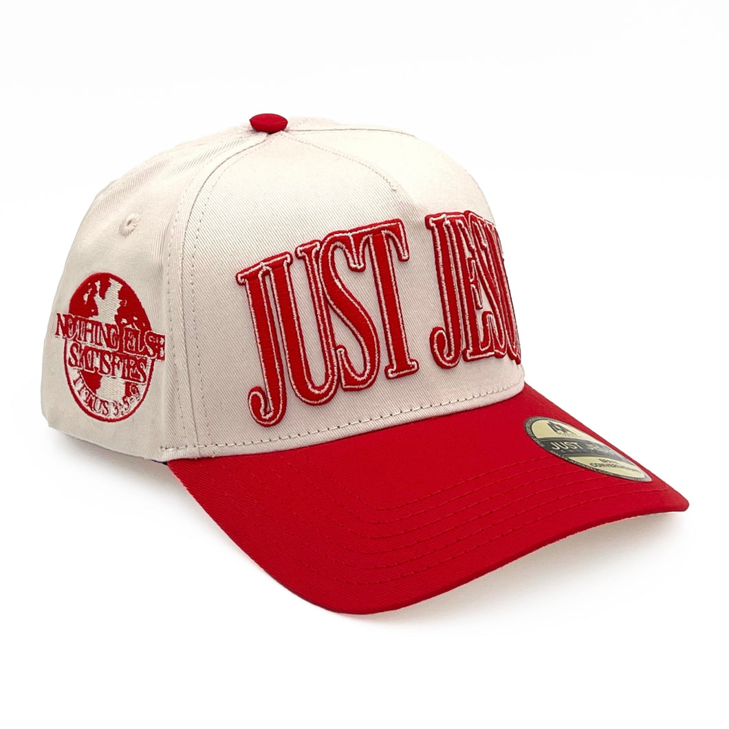 ‘JUST JESUS’ Premium SnapBack - Cream/Red