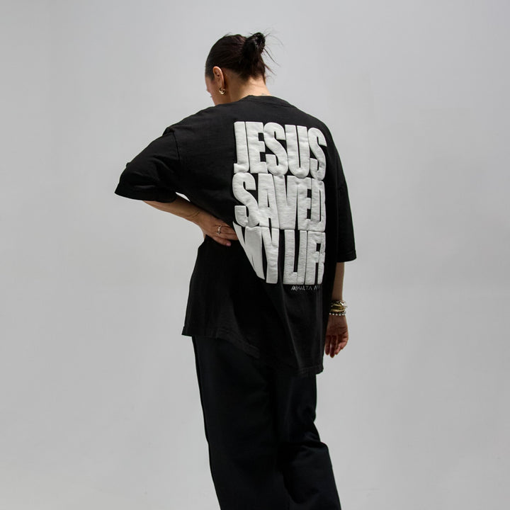 Jesus Saved My Life PUFF PRINT - Black