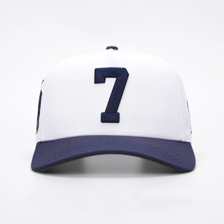 [PRE-ORDER - SHIPS MARCH 21ST] ‘7’ Premium Wool Blend SnapBack - White/Navy