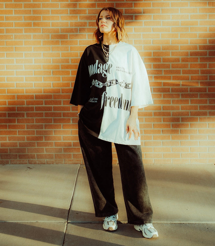 ‘Hell Lost’ Split-Panel Distressed Tee (Oversized)