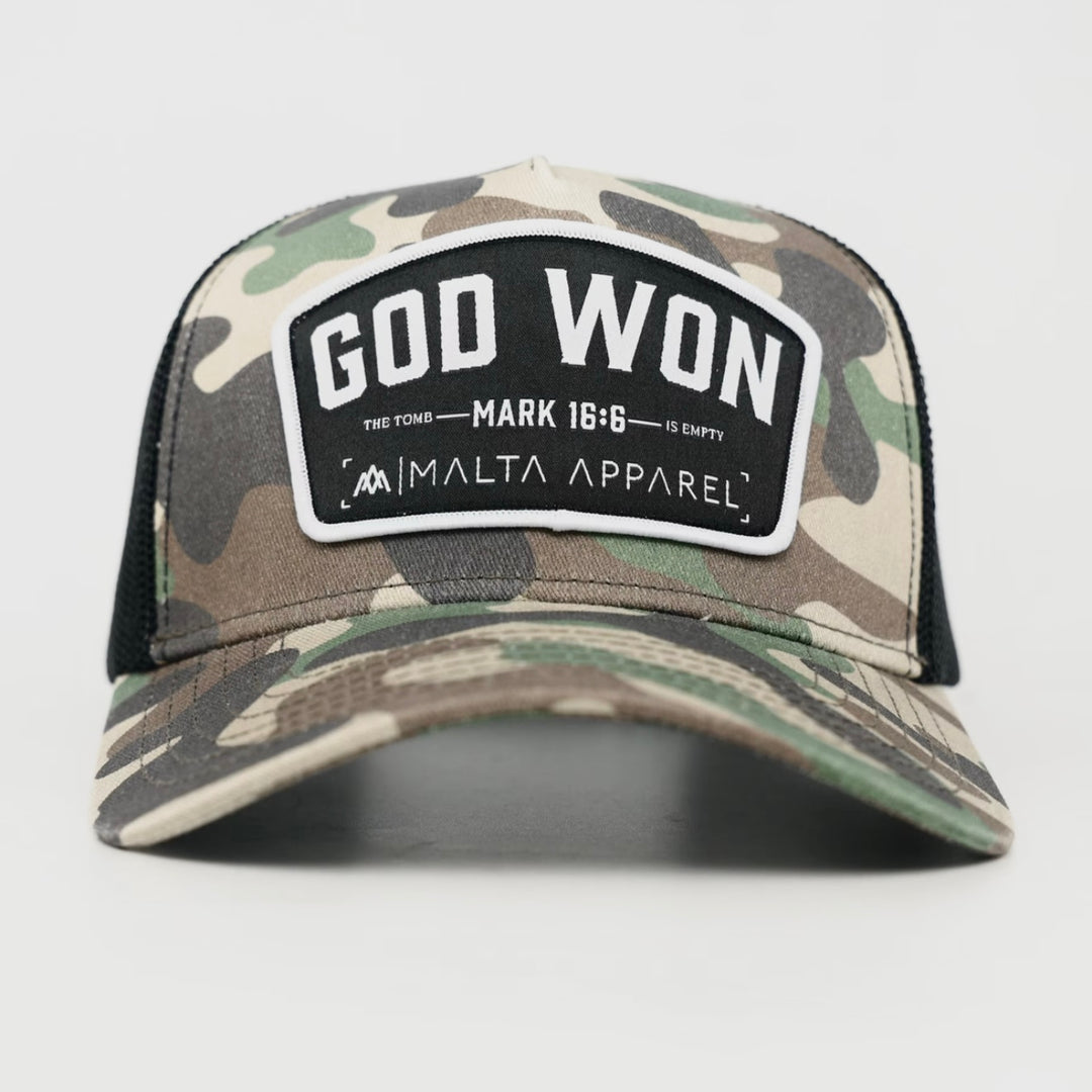 [PRE-ORDER - SHIPS OCTOBER 20TH] God Won Trucker Hat - Camo