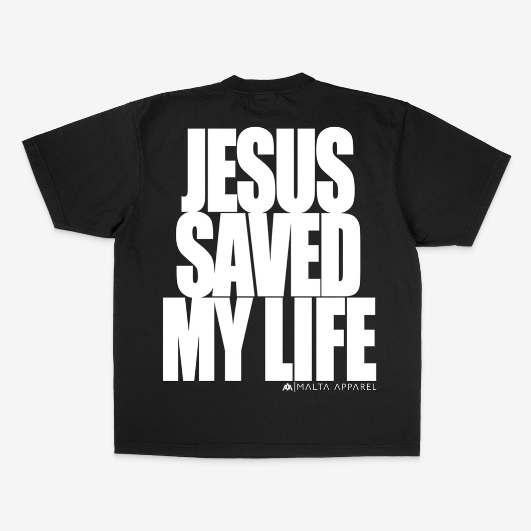 Jesus Saved My Life PUFF PRINT - Black