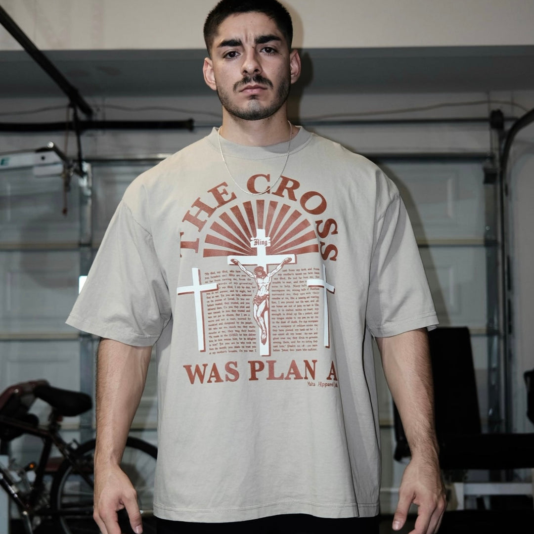 ‘The Cross Was Plan A’ Drop Shoulder - Oatmeal (Super Oversized)