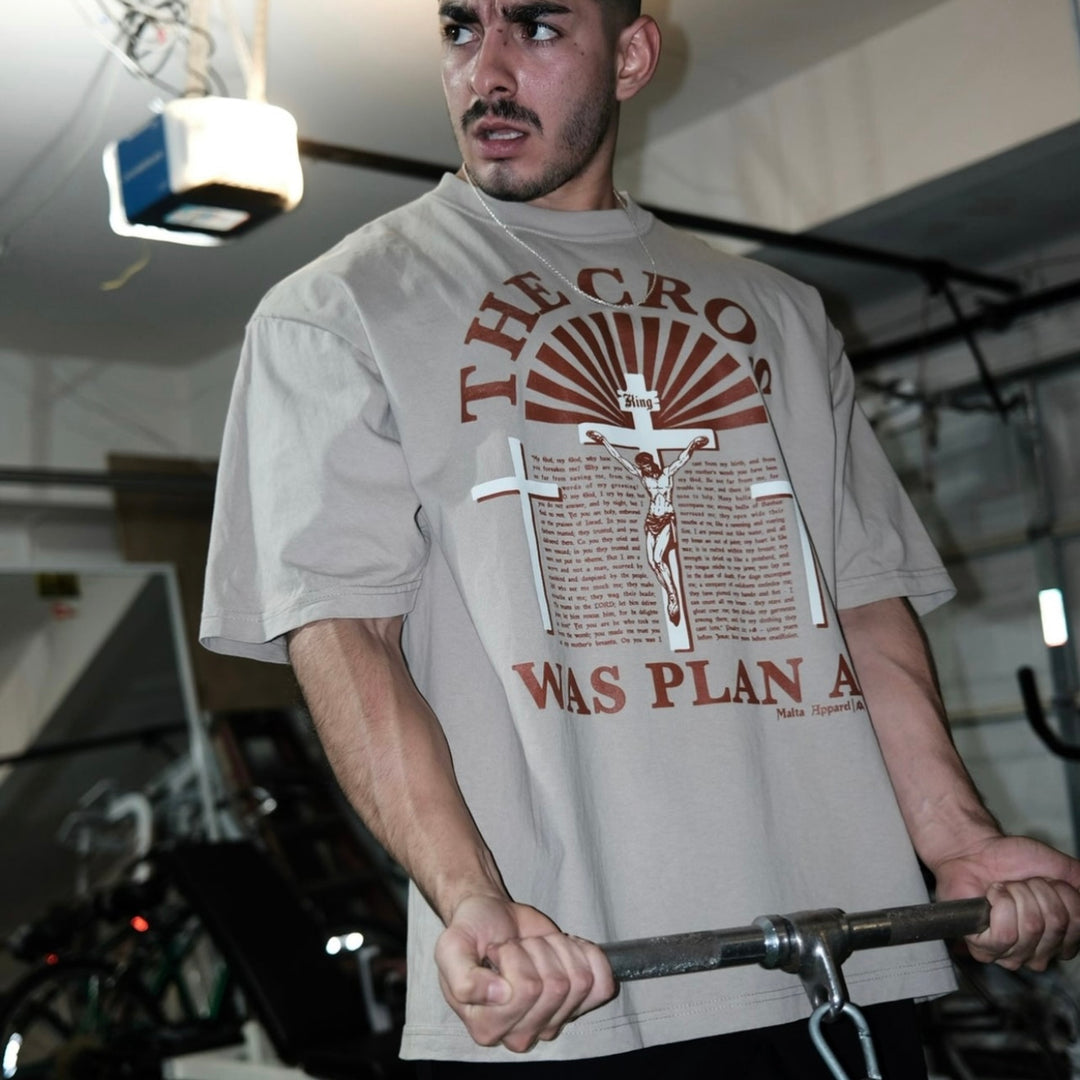 ‘The Cross Was Plan A’ Drop Shoulder - Oatmeal (Super Oversized)