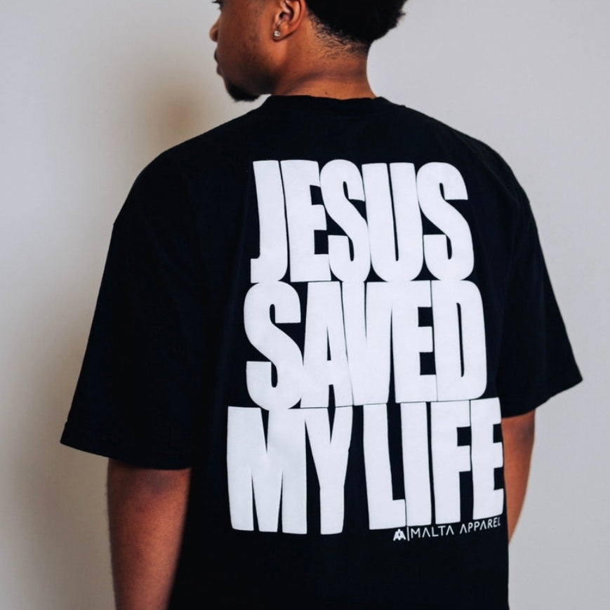 Jesus Saved My Life PUFF PRINT - Black