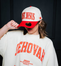 Load image into Gallery viewer, ‘JUST JESUS’ Premium SnapBack - Cream/Red
