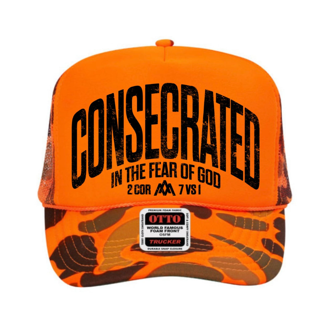 CONSECRATED Foam Trucker - Neon Orange/Camo - Malta Apparel