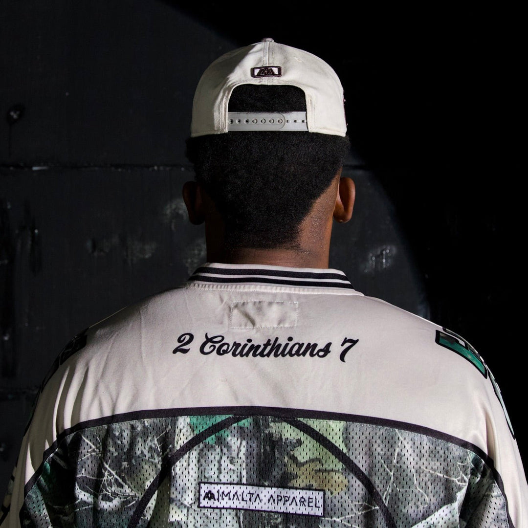 CONSECRATED Premium SnapBack (Structured) - Cream/Malta Woodland Camo - Malta Apparel