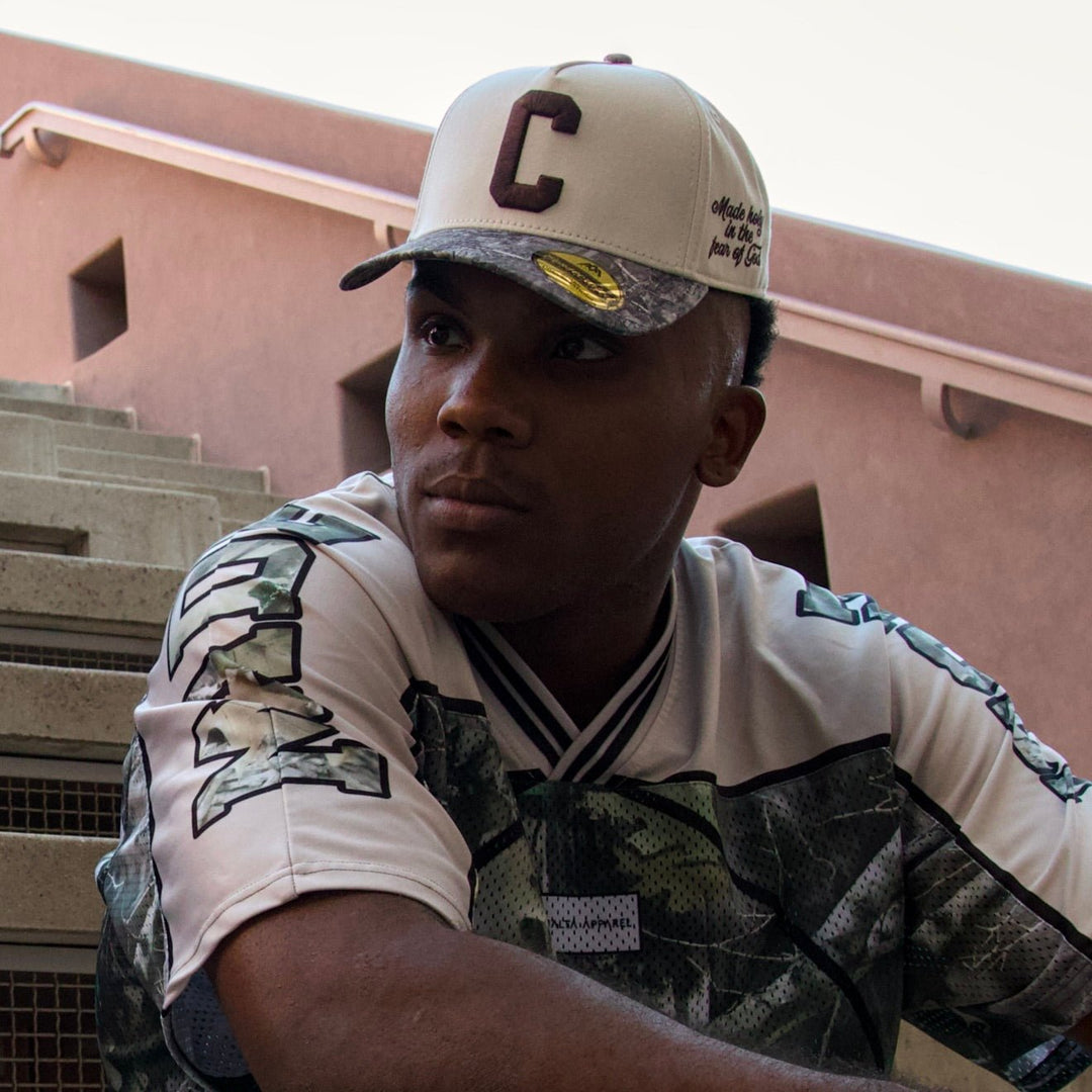 CONSECRATED Premium SnapBack (Structured) - Cream/Malta Woodland Camo - Malta Apparel
