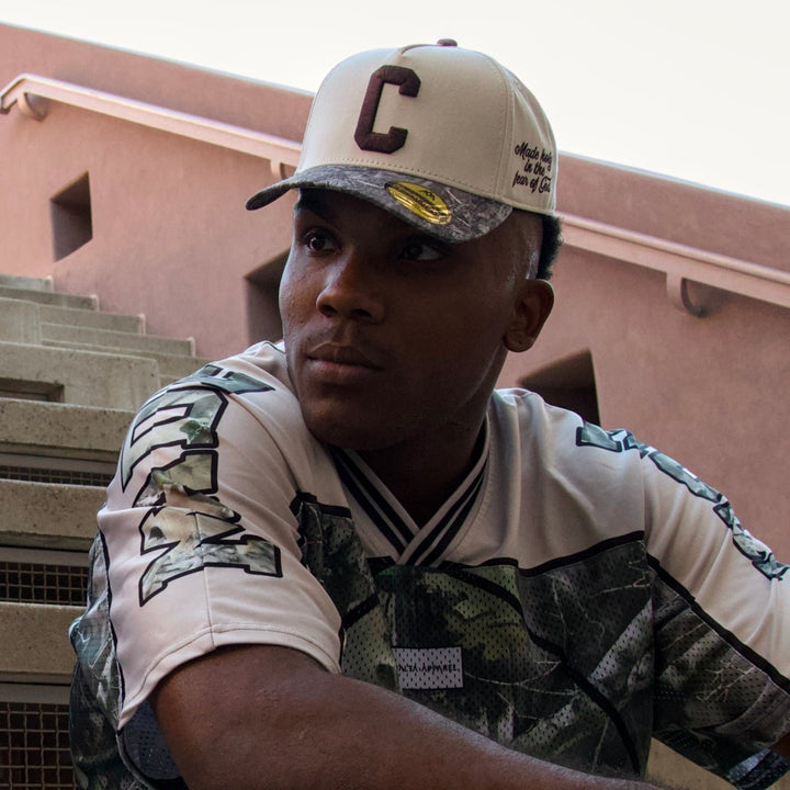 CONSECRATED Premium SnapBack (Structured) - Cream/Malta Woodland Camo - Malta Apparel