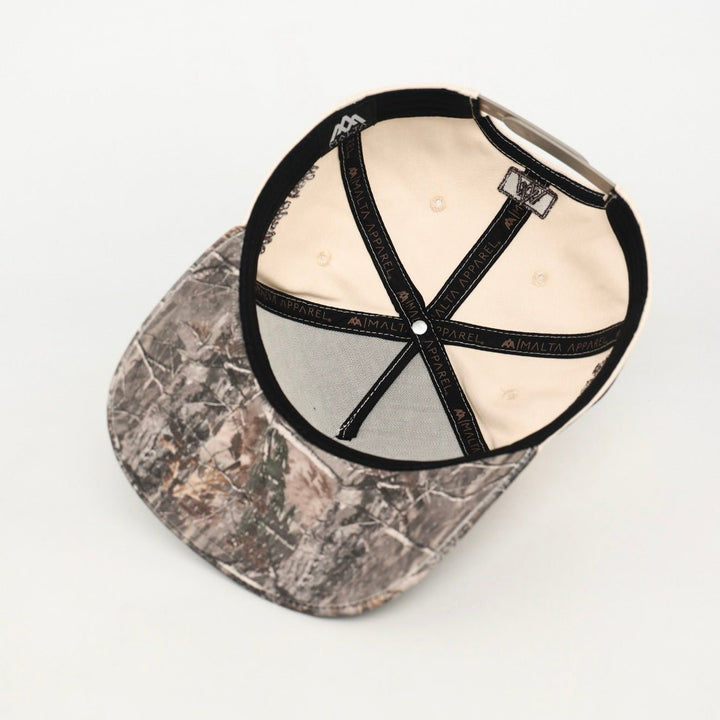 CONSECRATED Premium SnapBack (Structured) - Cream/Malta Woodland Camo - Malta Apparel
