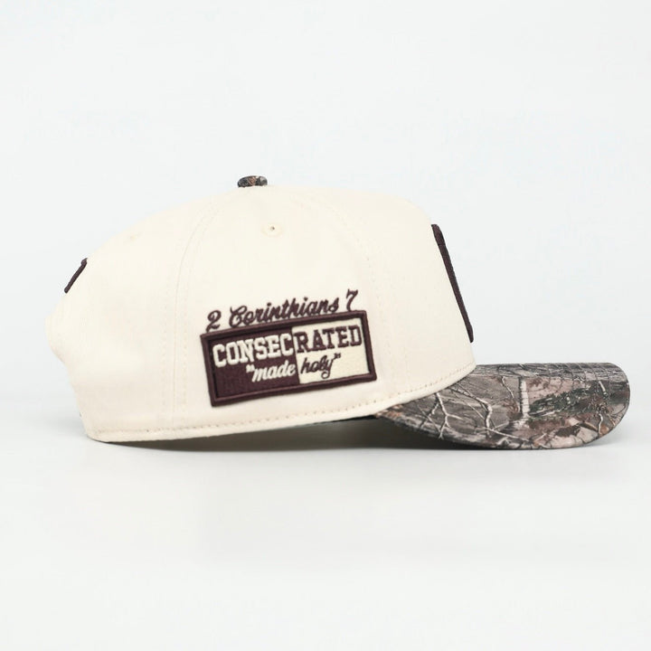 CONSECRATED Premium SnapBack (Structured) - Cream/Malta Woodland Camo - Malta Apparel