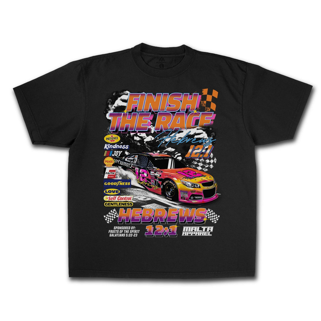 “Finish The Race” Garment Dyed Tee - Black - Malta Apparel