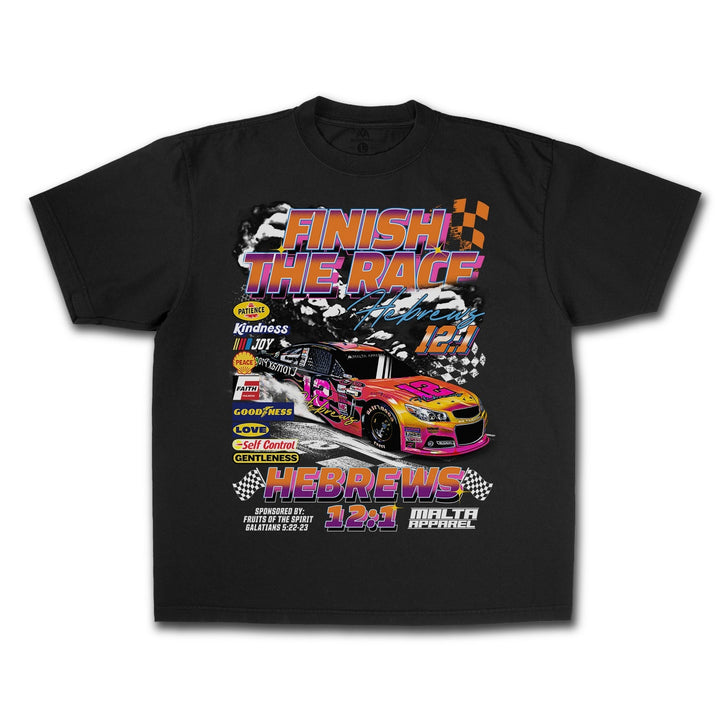 “Finish The Race” Garment Dyed Tee - Black - Malta Apparel