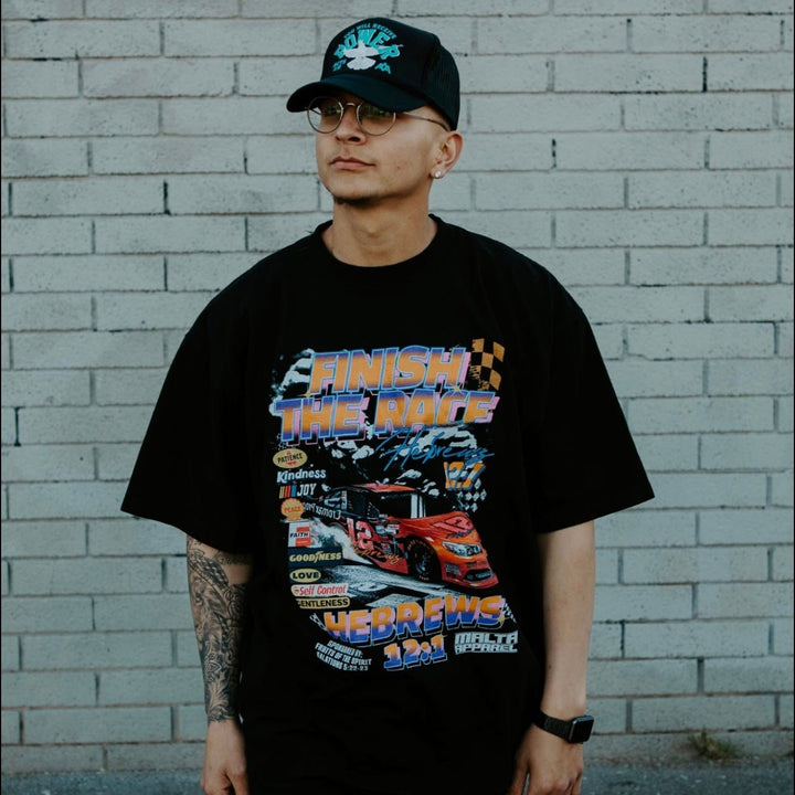 “Finish The Race” Garment Dyed Tee - Black - Malta Apparel
