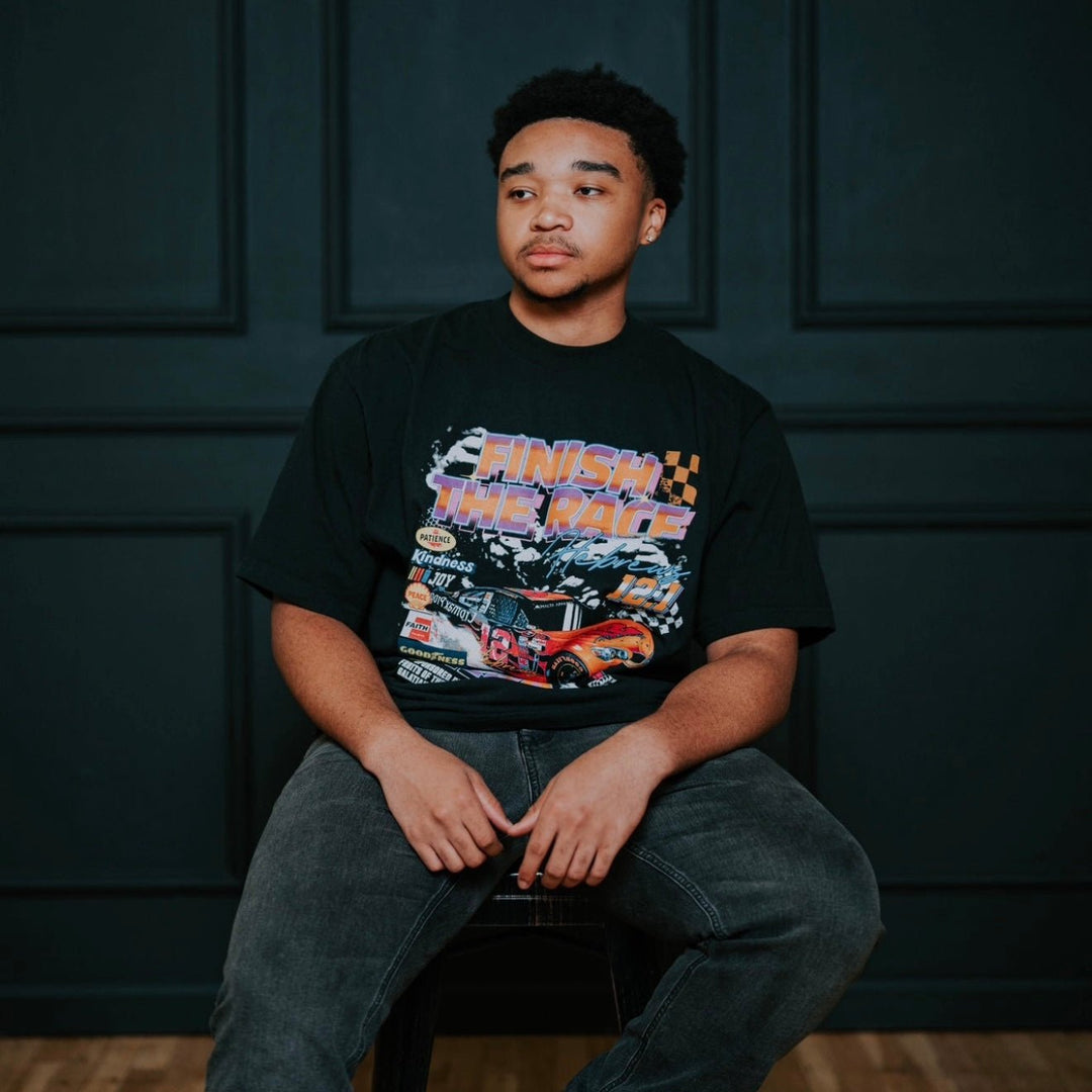 “Finish The Race” Garment Dyed Tee - Black - Malta Apparel