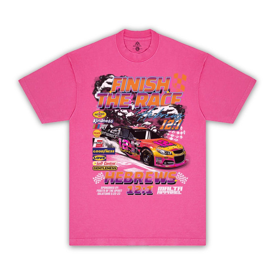“Finish The Race” Garment Dyed Tee - Pink - Malta Apparel