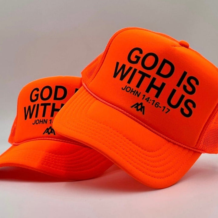 God is With Us Foam Trucker - Neon Orange - Malta Apparel