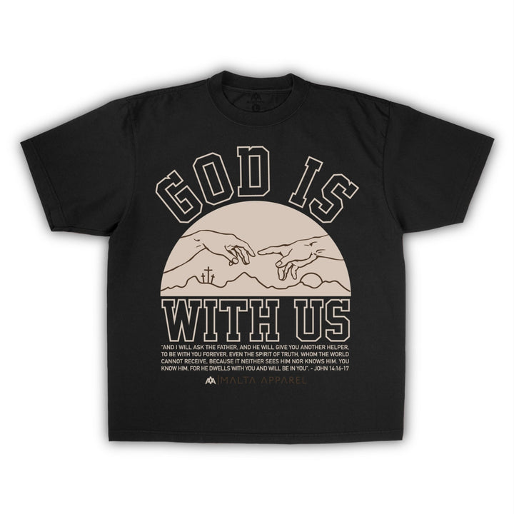 ‘God Is With Us’ Garment - Dyed Tee - Black - Malta Apparel