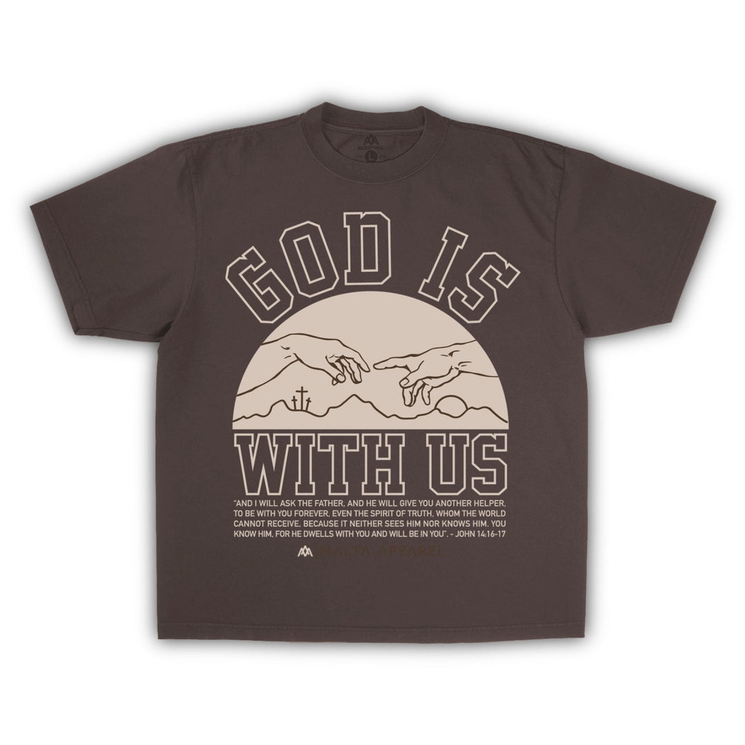 ‘God Is With Us’ Garment Dyed Tee - Mocha - Malta Apparel
