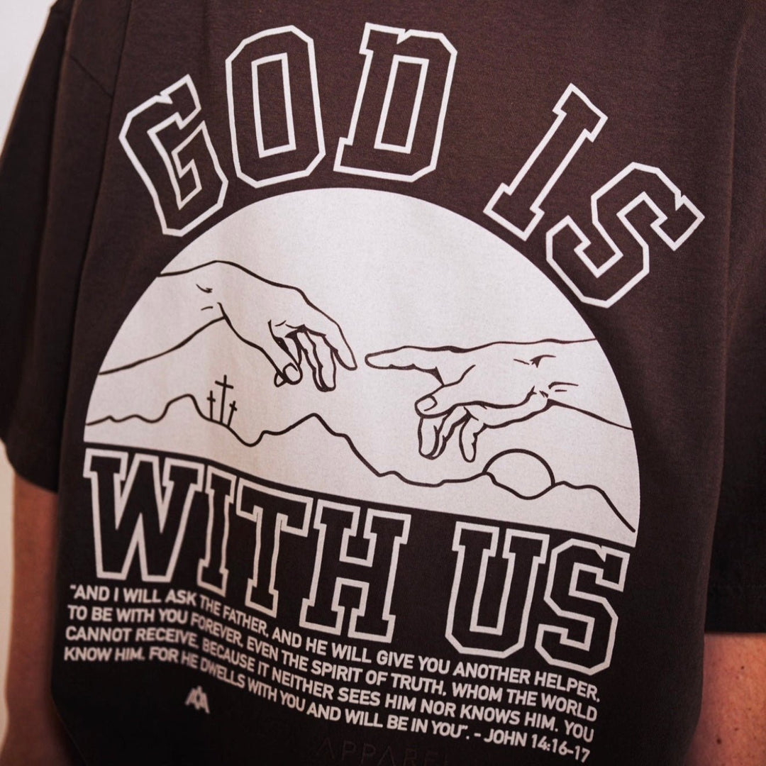 ‘God Is With Us’ Garment Dyed Tee - Mocha - Malta Apparel
