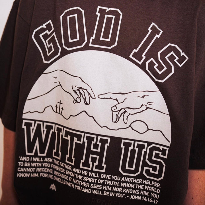 ‘God Is With Us’ Garment Dyed Tee - Mocha - Malta Apparel