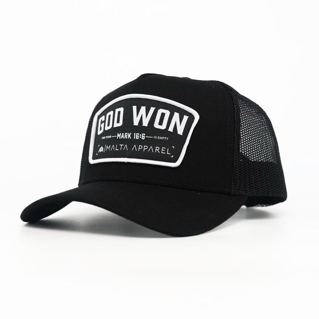 God Won Trucker Hat - Blackout - Malta Apparel