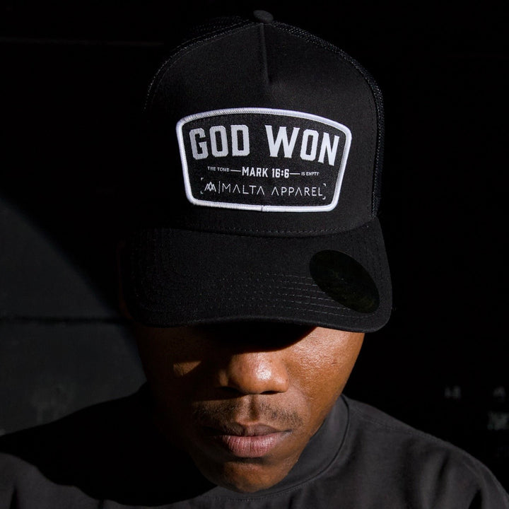God Won Trucker Hat - Blackout - Malta Apparel