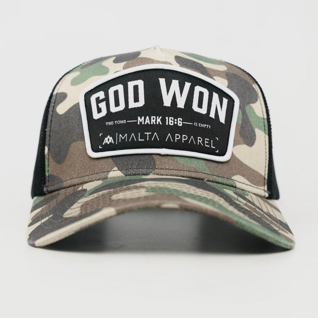 God Won Trucker Hat - Camo - Malta Apparel