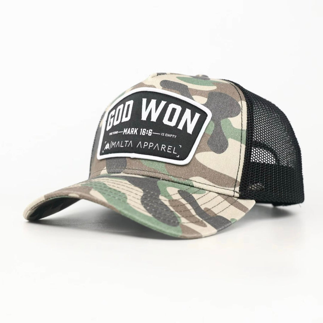 God Won Trucker Hat - Camo - Malta Apparel