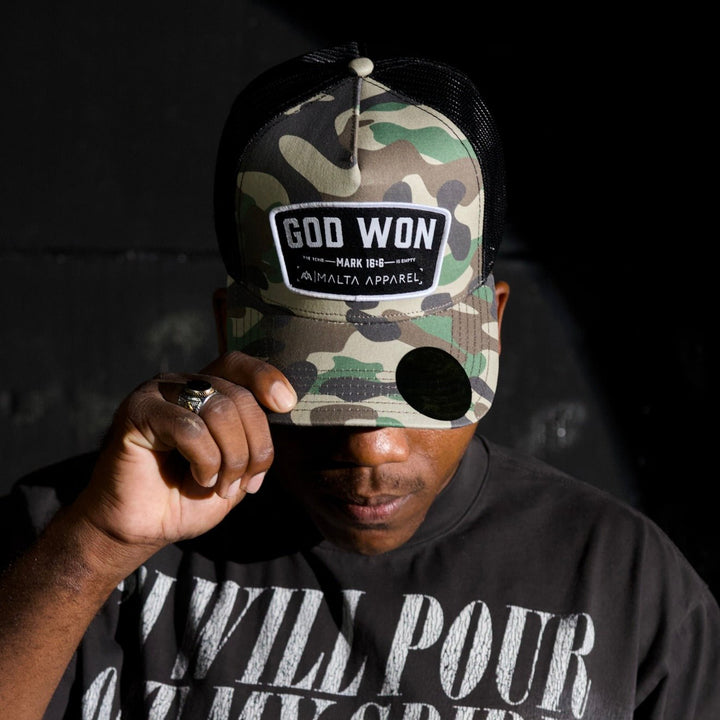 God Won Trucker Hat - Camo - Malta Apparel