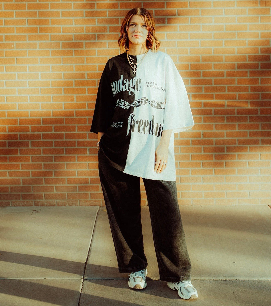 ‘Hell Lost’ Split-Panel Distressed Tee (Oversized) - Malta Apparel