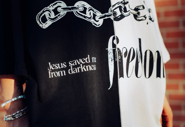 ‘Hell Lost’ Split-Panel Distressed Tee (Oversized) - Malta Apparel