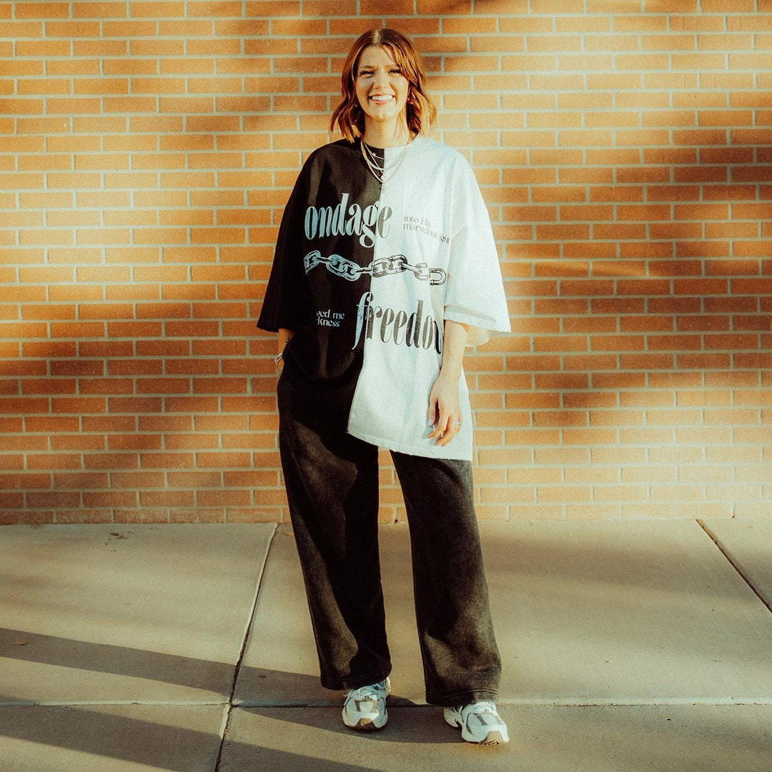 ‘Hell Lost’ Split-Panel Distressed Tee (Oversized) - Malta Apparel