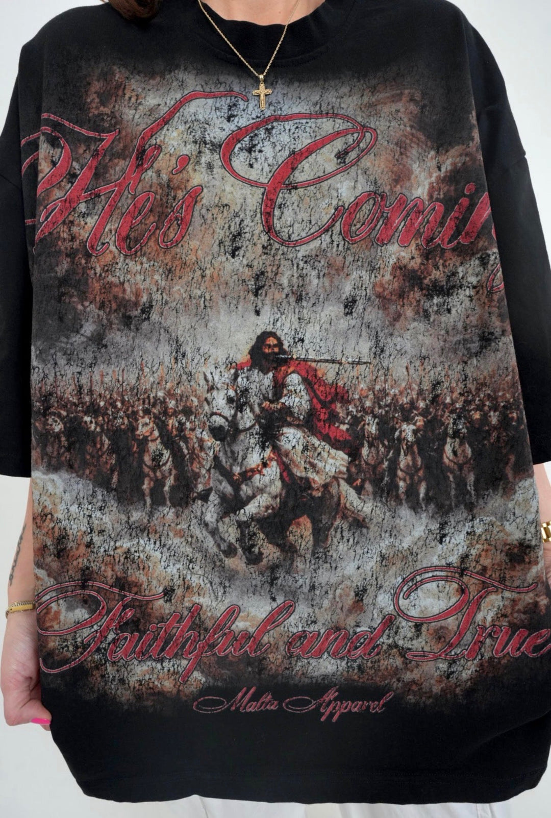 He’s Coming Graphic Tee (Oversized Fit) - Malta Apparel