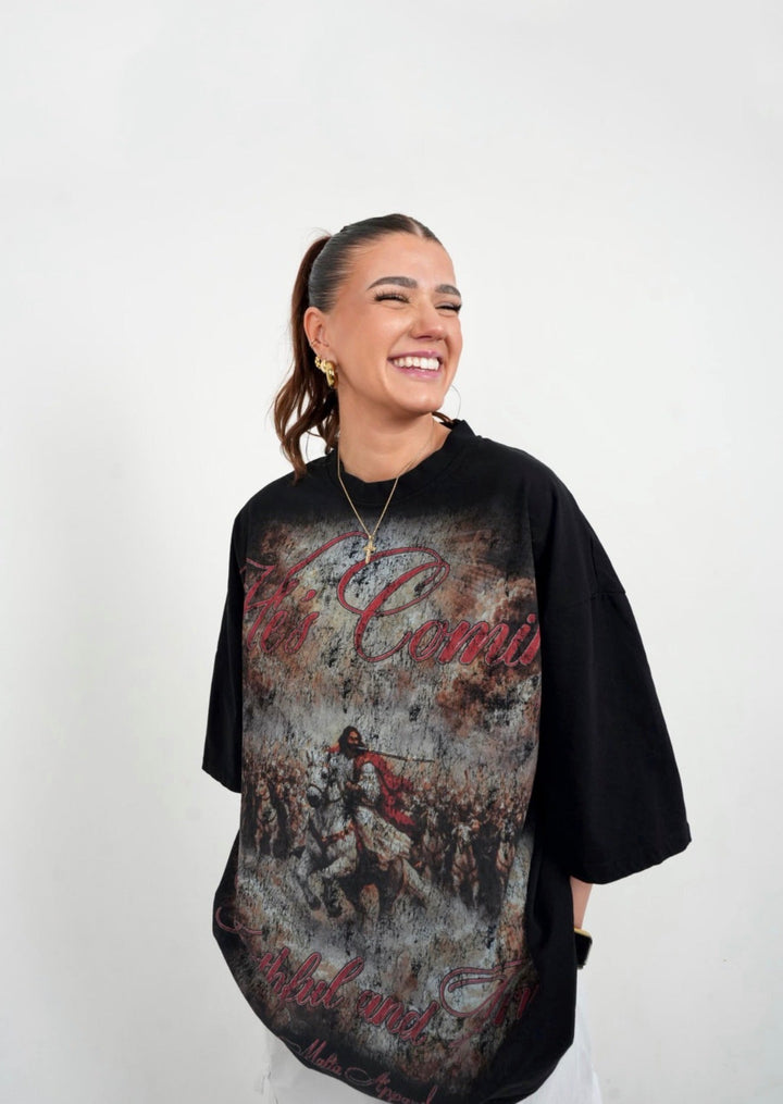 He’s Coming Graphic Tee (Oversized Fit) - Malta Apparel