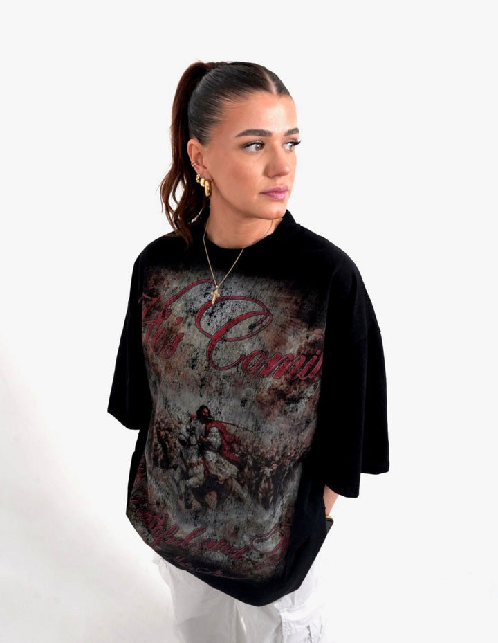 He’s Coming Graphic Tee (Oversized Fit) - Malta Apparel