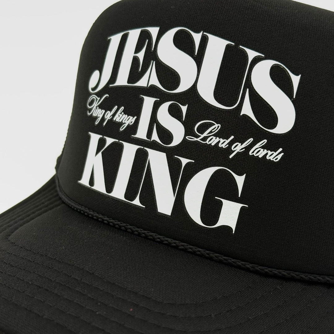 Jesus is King Foam Trucker - Black - Malta Apparel