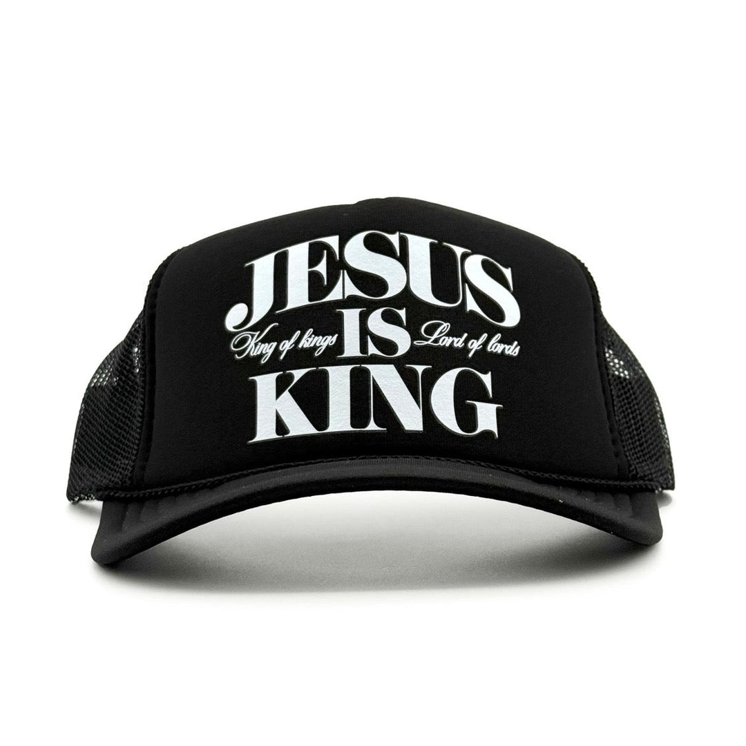 Jesus is King Foam Trucker - Black - Malta Apparel