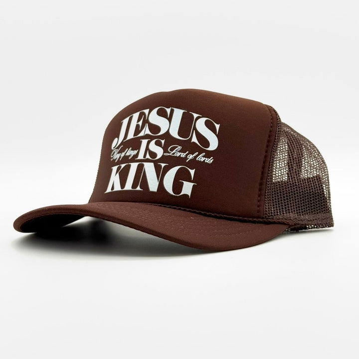 Jesus is King Foam Trucker - Brown - Malta Apparel