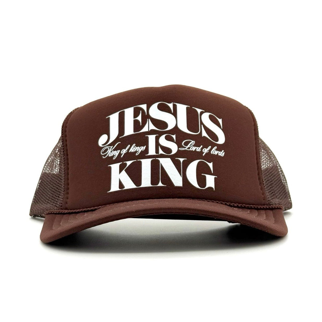 Jesus is King Foam Trucker - Brown - Malta Apparel