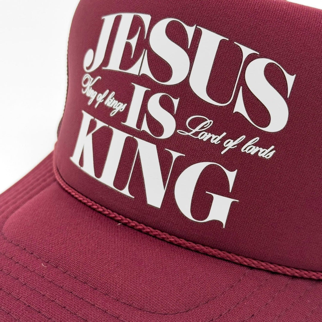 Jesus is King Foam Trucker - Maroon - Malta Apparel
