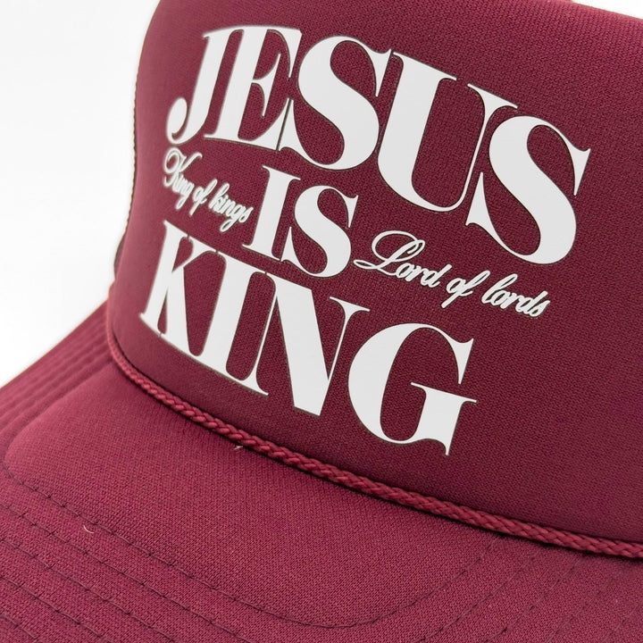 Jesus is King Foam Trucker - Maroon - Malta Apparel