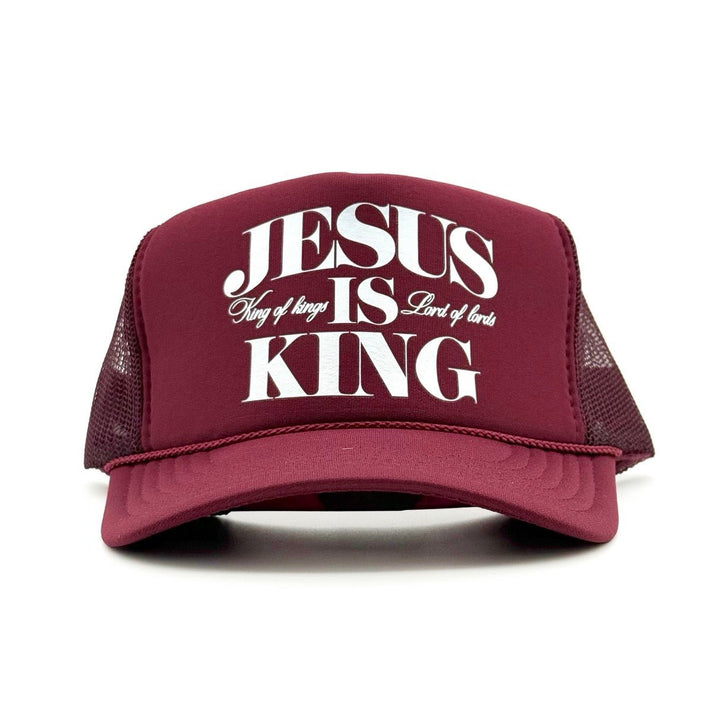 Jesus is King Foam Trucker - Maroon - Malta Apparel