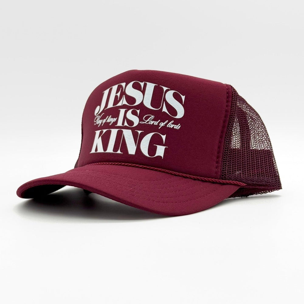 Jesus is King Foam Trucker - Maroon - Malta Apparel