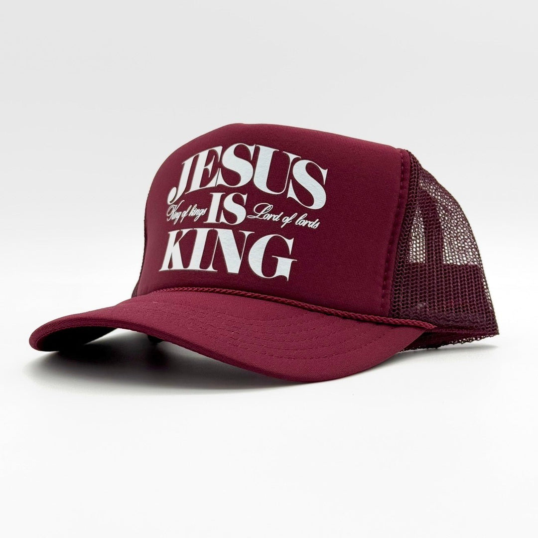 Jesus is King Foam Trucker - Maroon - Malta Apparel