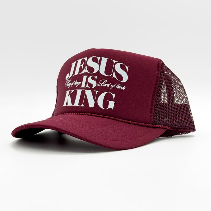 Jesus is King Foam Trucker - Maroon - Malta Apparel