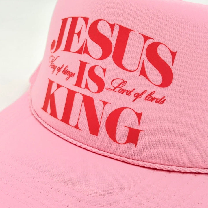 Jesus is King Foam Trucker - Pink/Red - Malta Apparel