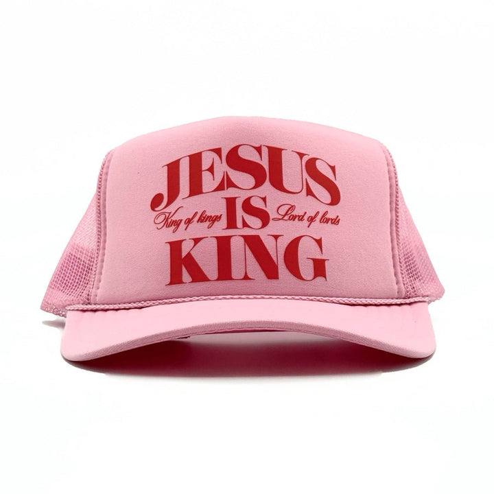 Jesus is King Foam Trucker - Pink/Red - Malta Apparel